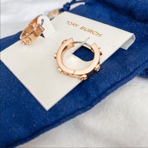 Tory Burch Gold Logo Studded Huggie Earrings